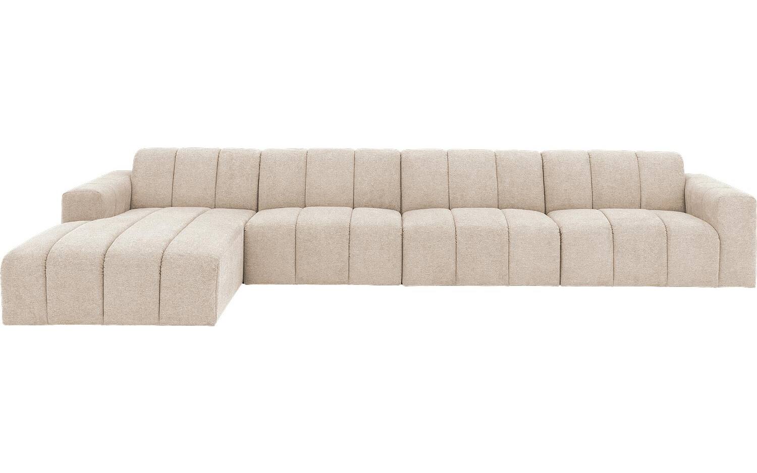 Goossens Bank Lewis bruin, stof, 1,5-zits, modern design met chaise longue links