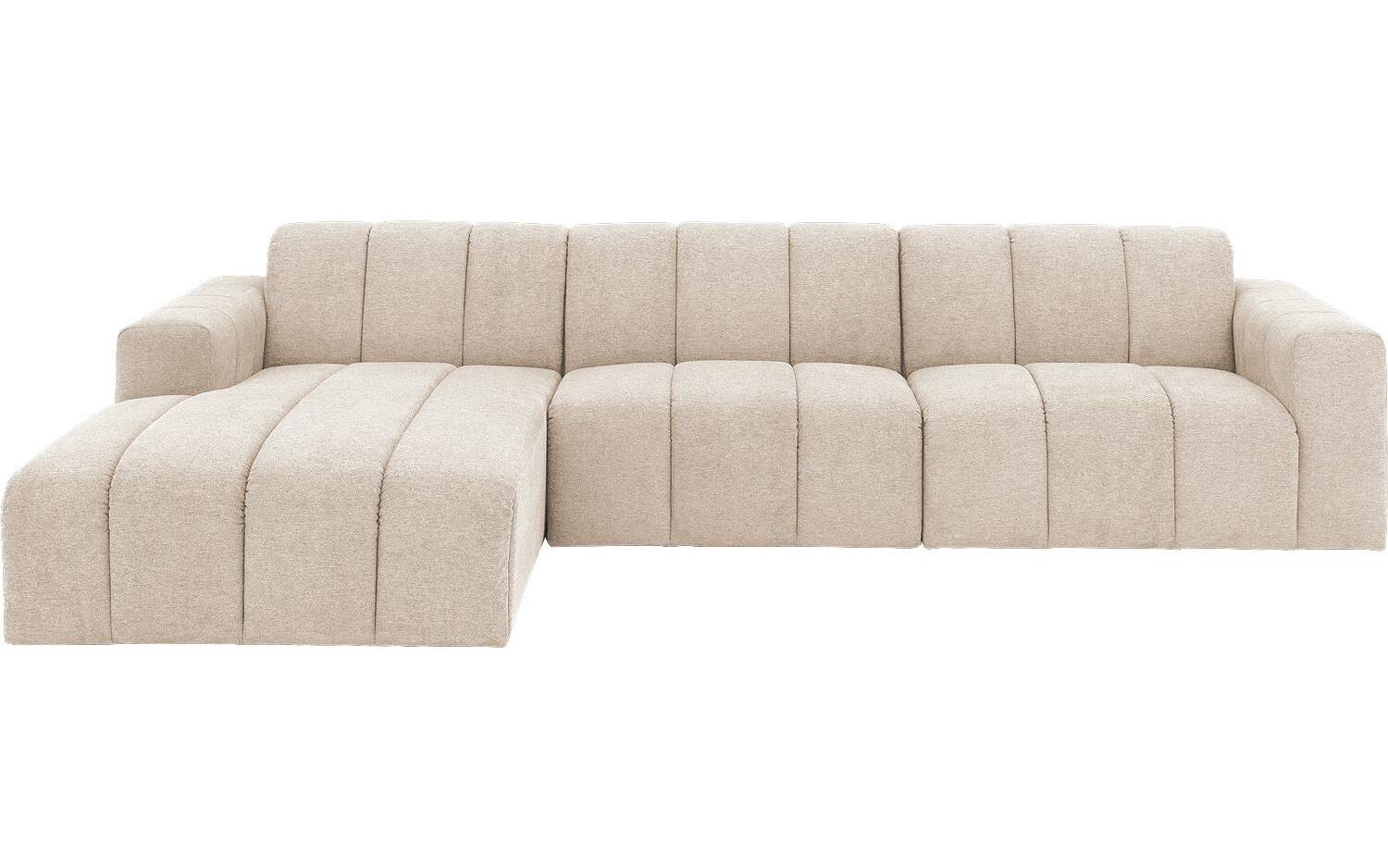 Goossens Bank Lewis bruin, stof, 1,5-zits, modern design met chaise longue links